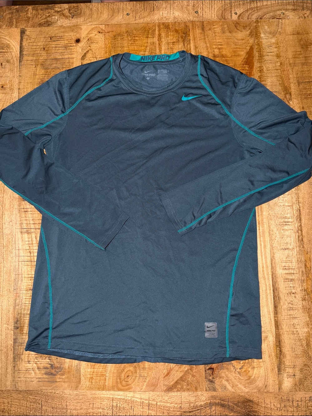 Nike Men’s Long-Sleeve Performance Shirt — Dark Teal/Blue Accent